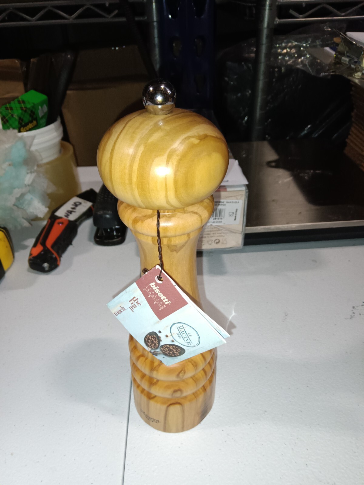 Bisetti Imperia 9 Inch Olive Wood Pepper Mill With Adjustabl