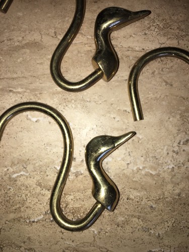Vintage 4 Brass Duck Geese Head Neck Curtain Hooks