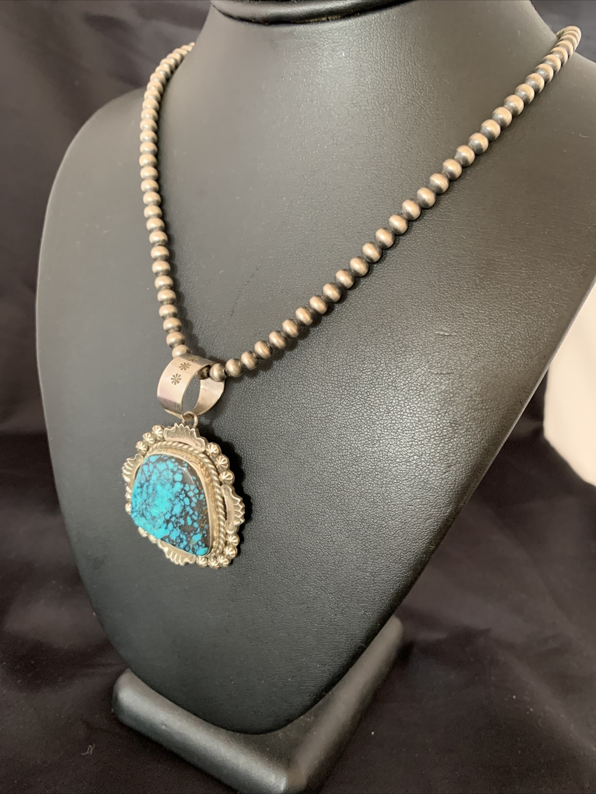 Mens Navajo Sterling Silver Blue Spiderweb Turquoise