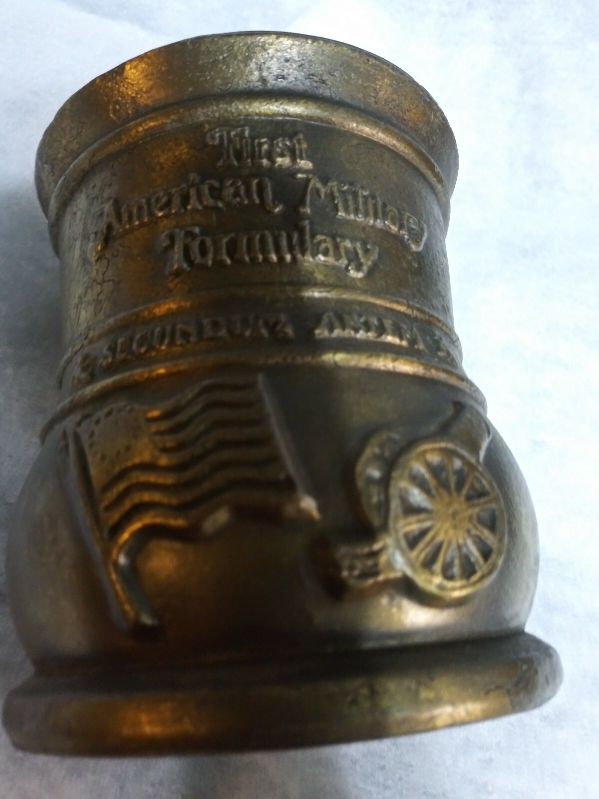 first American mililary Mortar and Double Handle Pestle Brass Bronze, c. 1983