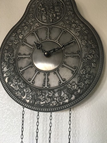 Rare German SKS-Zinn 95% Ornate Pewter Wall Decor Clock Scene 13