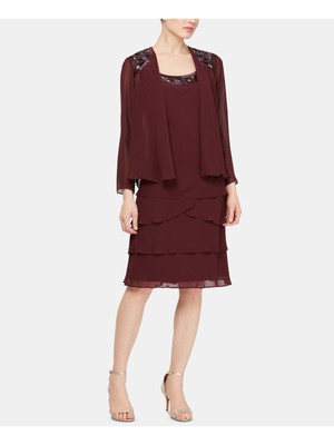 

SLNY Женский бордовый полупрозрачный вечерний жакет с вышивкой и вышивкой, Burgundy, 110692