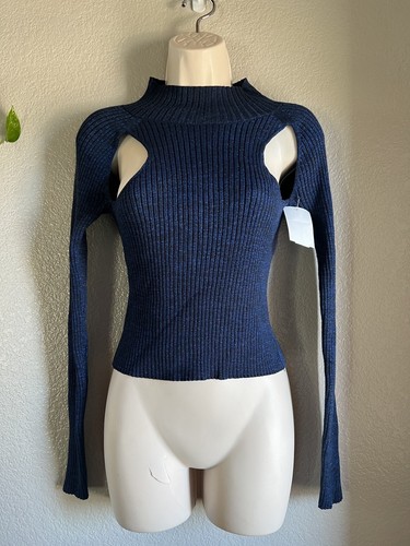 トップス LOW GAUGE BORDER KNIT BLUE LACE JACQUARD H/N KNIT TOPS/レースジャガードハイネックニット