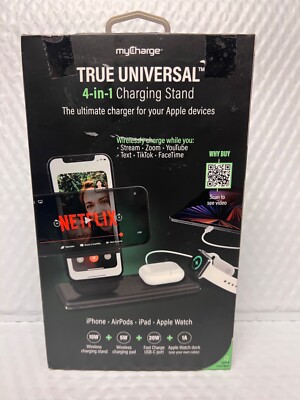myCharge - 4-in-1  15W Qi Fast Charge Wireless Charging Pad & Stand - Gray  NEW!