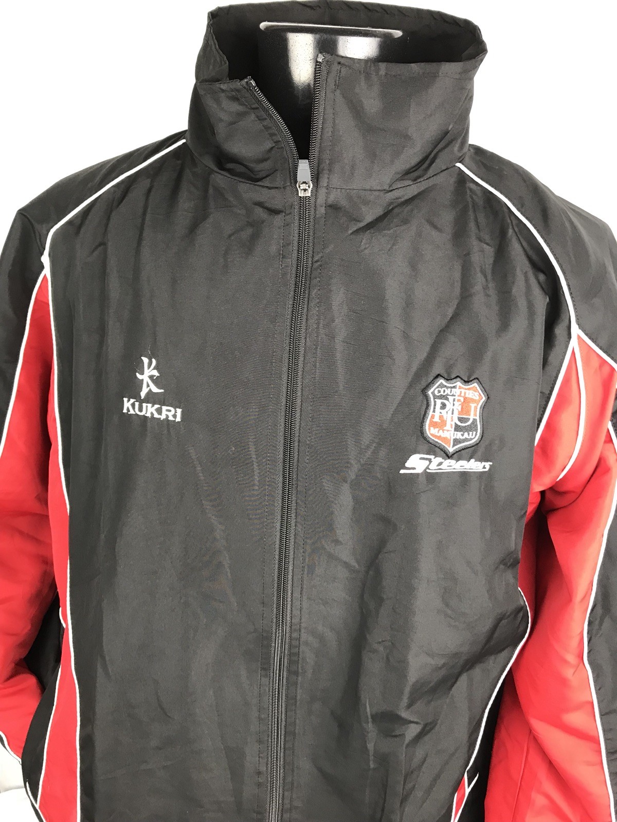 Counties Manukau Steelers Rugby Football Full Zip Jacket 2XL Black Red