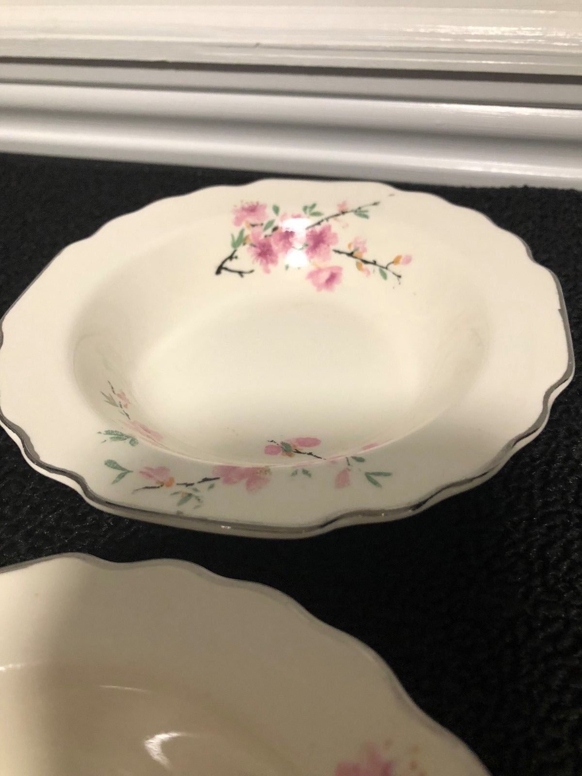 W S George White Lido Peach Blossom Platinum set of 4 dessert bowls pre-owned