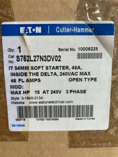EATON soft start Cutler Hammer S752L27N3DV02 Motor Starter 46A (15HP) 240v NEW