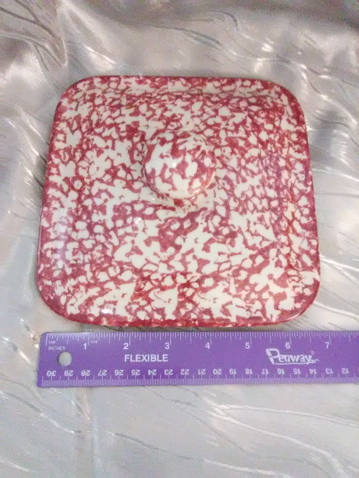 henn pottery lid red sponged spongeware square heavy 6