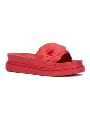NEW YORK & CO Womens Red Camilia Round Toe Platform Slip On Slide Sandals 7