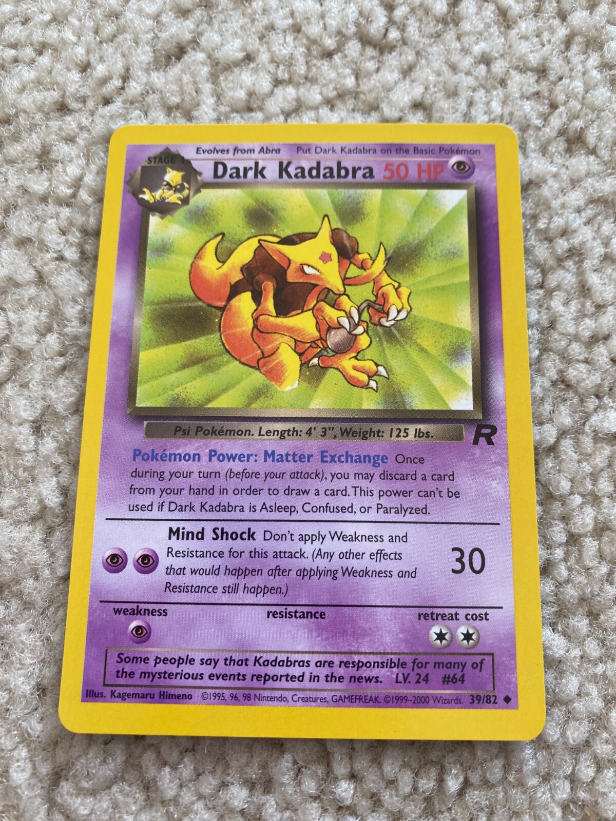 Pokemon TCG Dark Kadabra 39/82 Team Rocket 1st Edition Uncommon