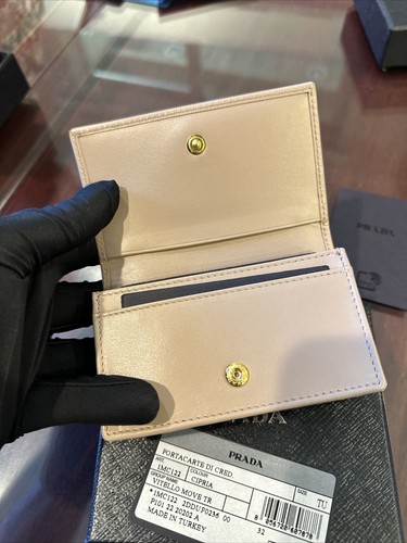 Pre-owned Prada Womens Vitello Move Cipria Color Leather Card Case Wallet 1mc122 In Beige