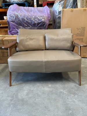 John Lewis Hendricks snuggler 2 seater leather sofa dark wood frame mushroom