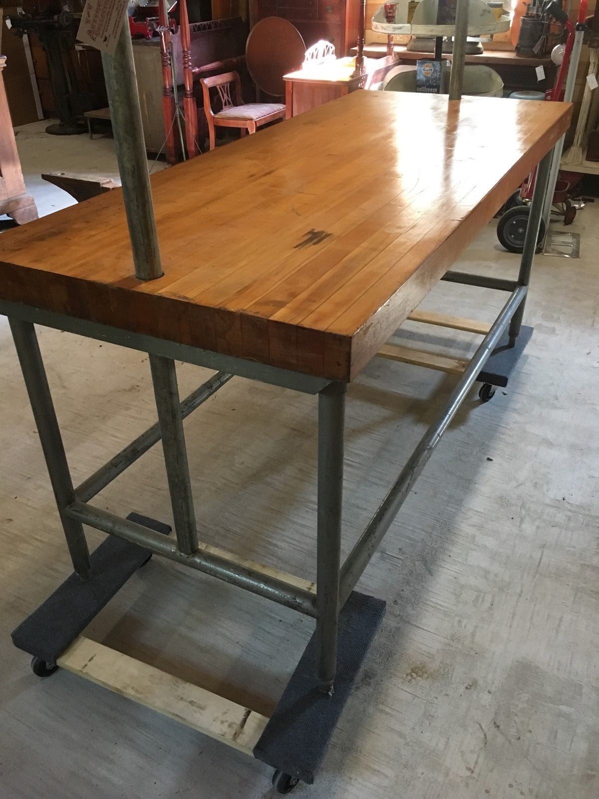 Maple Butcher Block Table! with Overhead Pot Rack