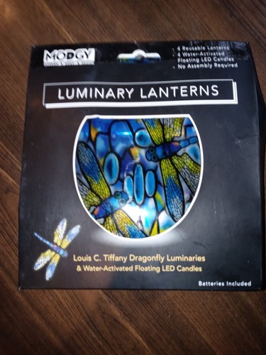 Modgy Lumizu Collapsible 4pc Luminary Lantern Set - Tiffany Dragonfly Modgy Lumizu Collapsible 4pc Luminary Lantern Set - Tiffany Dragonfly