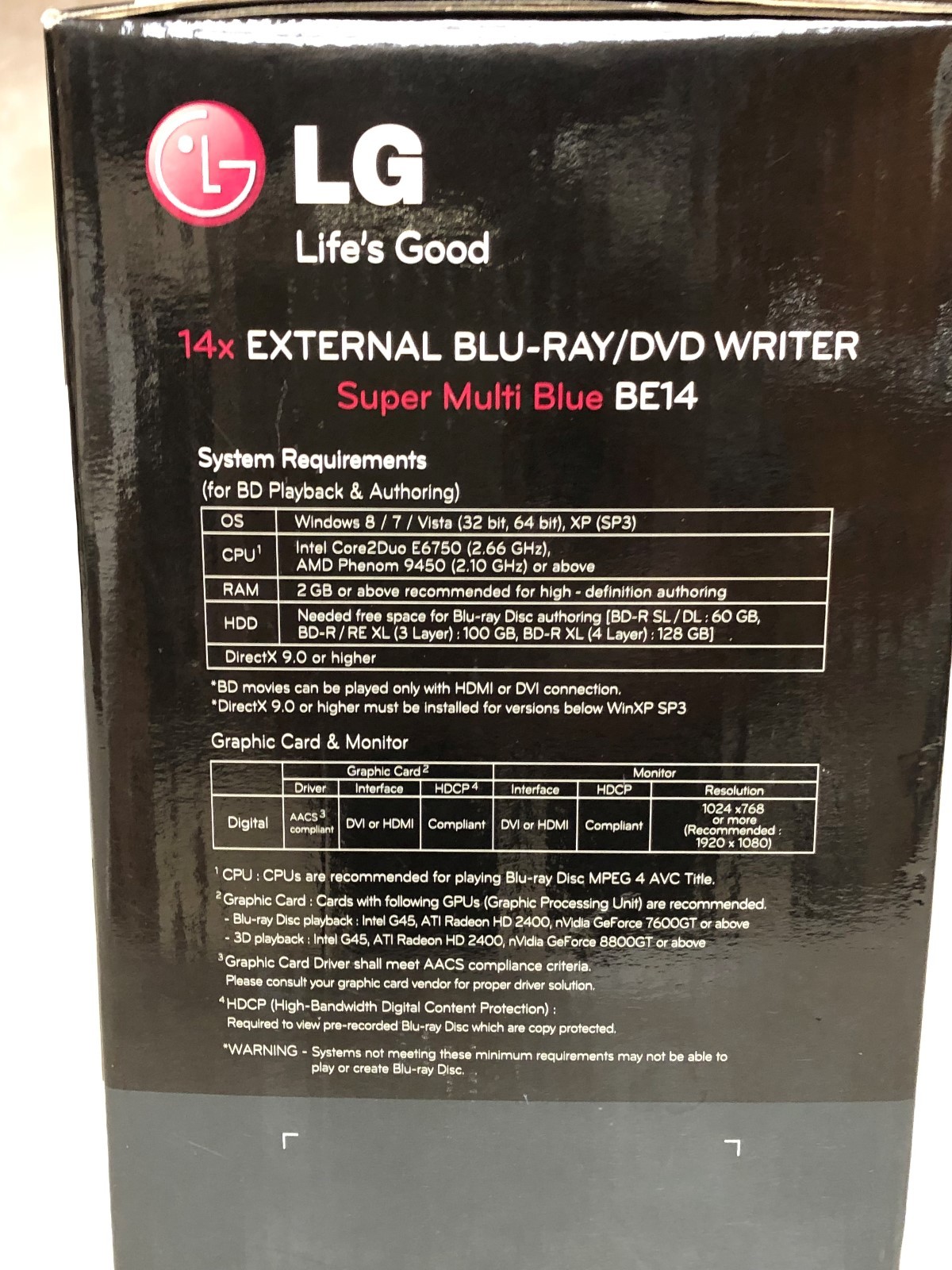 LG External Blu-Ray/DVD Writer  BE14NU40 -- NEW IN BOX