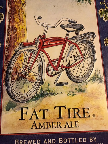 Vintage Fat Tire Amber Ale Tin Beer Sign 1991 New Belgium Brewing Embossed