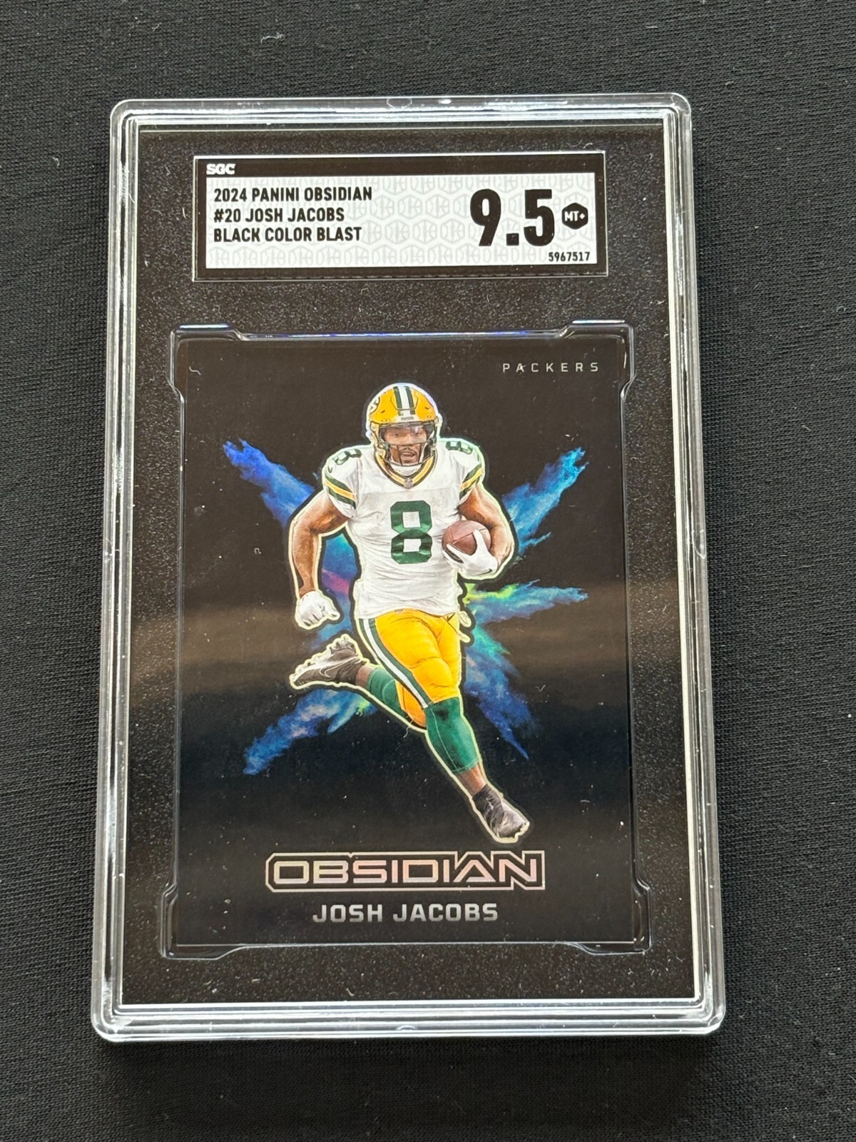 Josh Jacobs 2024 Obsidian Black Color Blast SSP CASE HIT