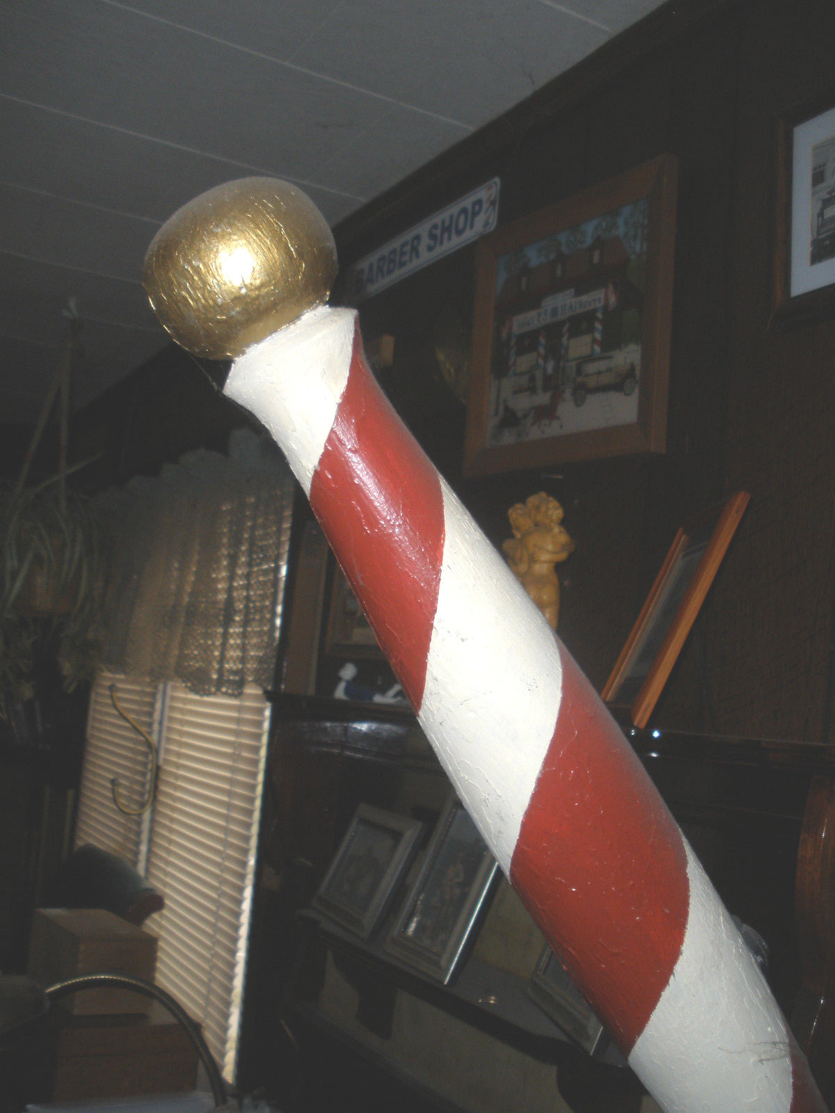 ANTIQUE WOOD BARBER POLE-100 YEARS OLD--THE REAL DEAL