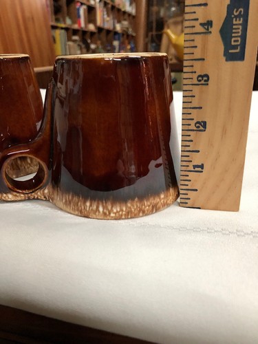 VINTAGE - HULL Oven Proof Brown Drip Pottery Coffee Mug!! Excellent  USA  2 Cups