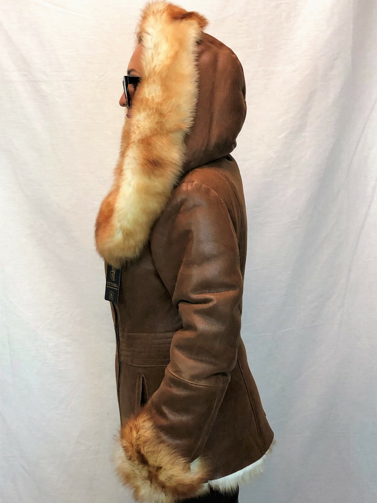 Pre-owned Victoria Real 100% Sheepskin Shearling Leather Toscana Long Hair Jacket Coat Hood Xs-7xl In Brown