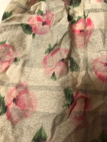 Vintage 1950 's Flowers Pink Grey Half Apron Cotton Pocket