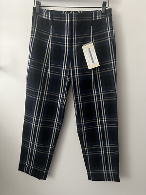  S Max Mara Design for Everyday Living Blue Black Cuffed Pants US Size 4 NWT