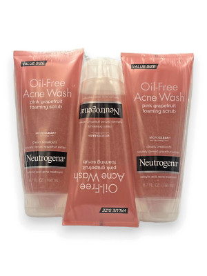 Lot of 3: Neutrogena Oil Free Acne Wash Facial Scrub Pink Grapefruit 6.7oz each