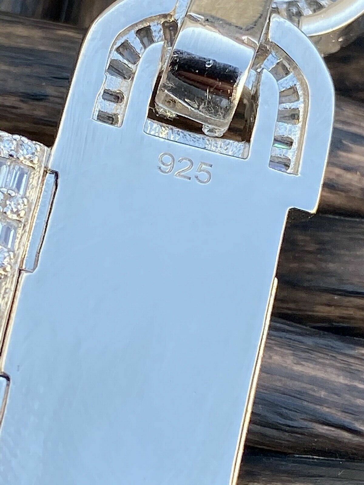 Pre-owned Silver Solid 925 Sterling  Baguette Gucci Link Chain Iced 15mm Thick Bust Down Cz In White/colorless