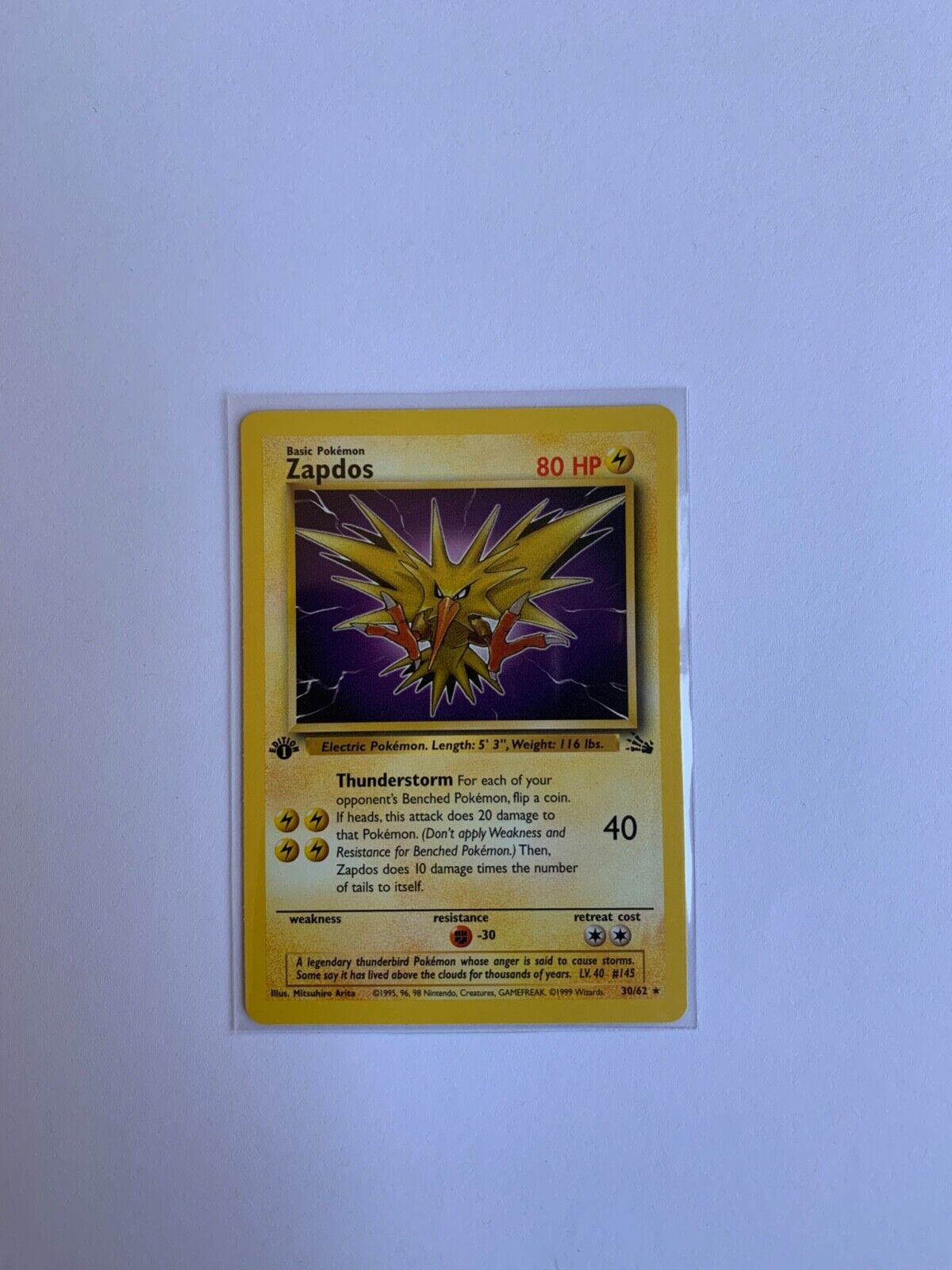 Zapdos 1st Edition Fossil 30/62 - 1995, 96, 98 Nintendo Zapdos 1st Edition Fossil 30/62 - 1995, 96, 98 Nintendo