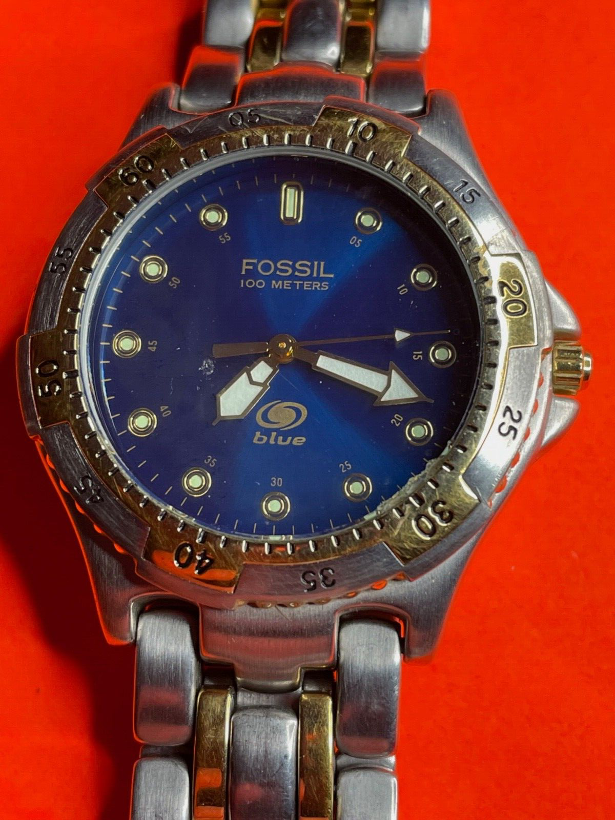 Fossil blue watch 100 meters price best sale