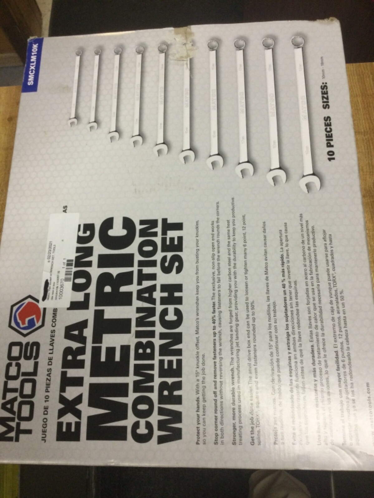 MATCO TOOLS SMCXLM10K 10 pc EXTRA LONG METRIC COMBINATION WRENCH