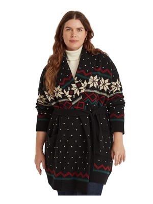 

Женский черный кардиган RALPH LAUREN с поясом и воротником-шалью плюс