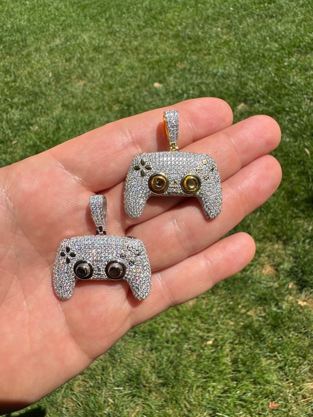 Pre-owned Harlembling Playstation Ps5 Controller Iced Pendant Moissanite 925 Silver 14k Gold Necklace