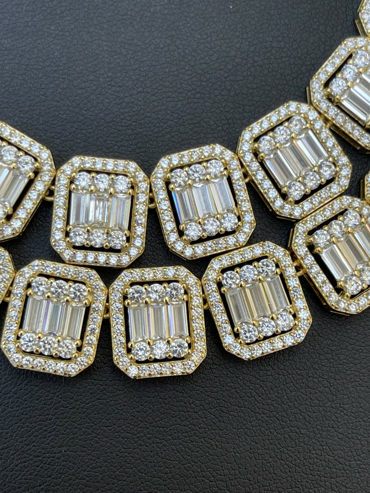 Pre-owned Silver 14k Gold Plated Real 925  Baguette Chain 15mm Men's Iced Cz Necklace