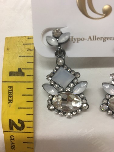 Charming Charlie Crown Jewels Rhinestone Opal Dangle Earrings Silver Bridal