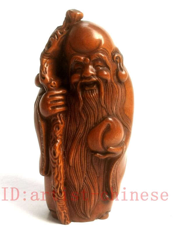 Japanese Boxwood Hand Carved God Of Longevity Figure Statue Collectable Gift