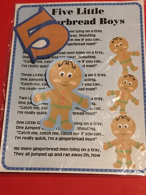 FIVE LITTLE GINGERBREAD MEN  - LAMINATED - FLANNEL FELT STORY and PIECES