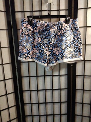 IVORY ELLA LADIES LOUNGE DRAWSTRING SHORTS BLUE & PINK FLORAL SZ SMALL NWT