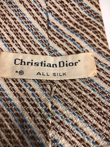2 Vintage Christian Dior Blue Green Print White Brown Silk Neck Tie 3.5”x56”