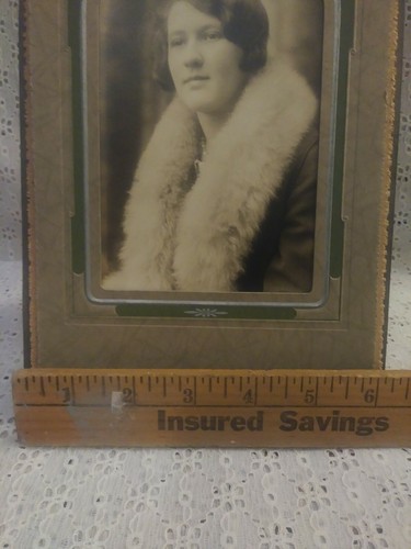 Vintage Antique Black and White Studio Photo Pretty Woman With Fur Collar