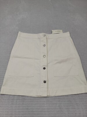 Francesca Miami Denim Skirt Womens Large White Denim Button Front Square Pockets