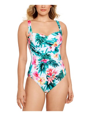 SWIM SOLUTIONS Женский белый цельный купальник с тропическим принтом для контроля живота 10