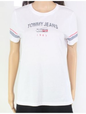 

TOMMY JEANS Женская белая футболка с короткими рукавами и круглым вырезом с логотипом, Белый