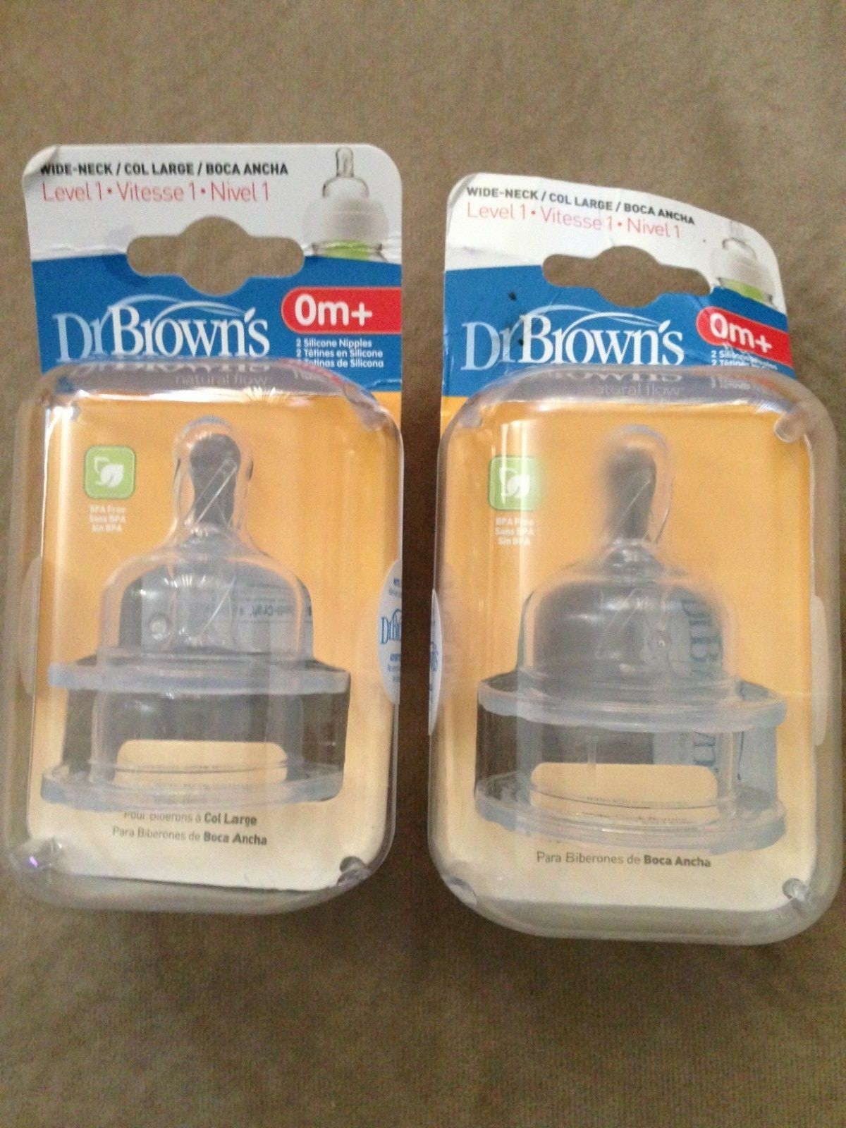 Dr Brown's Natural Flow Wide Neck Level 1 Silicone Nipples 0m+ (Lot of 2)