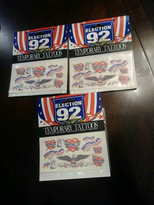 Rare Vtg 3 Packs 1992 Presidential Election Temporary Tattoos B. Clinton Unused