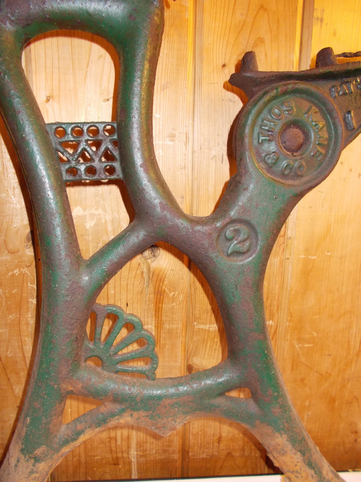 Pair of Patented 1881 Antique School Desk Bench Ornate Cast Iron Legs Thos Kane