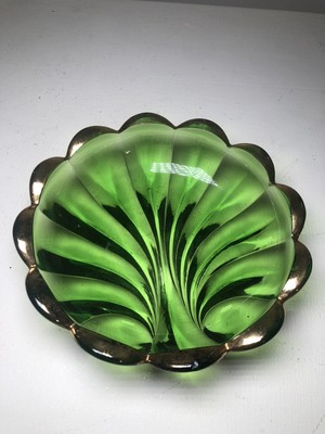 green glass gold rim candy dish 