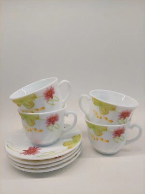 Vintage Uniware Opal Glass Floral Tea/ Coffee Set Entertaining MCM