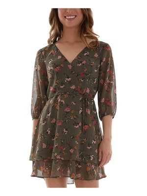 

BCX Womens Green Tie с рукавами 3/4 Mini Party Fit + Flare Dress Juniors, Зеленый