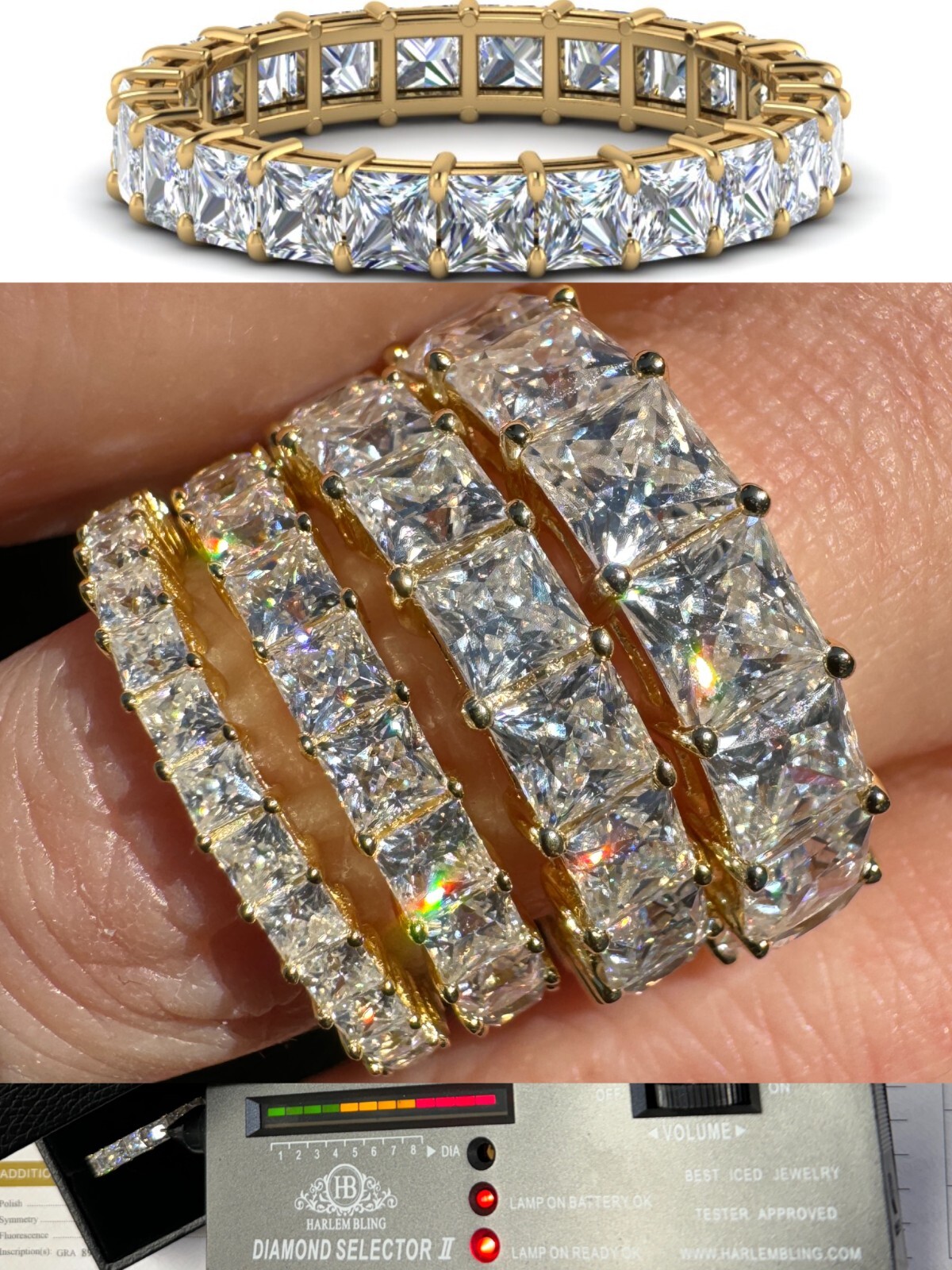 Real Princess Cut Moissanite Eternity Band Wedding Ring 14k